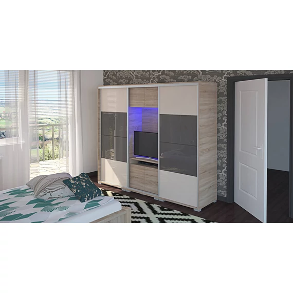 magasfényű Bond tv-s gardrób 239 cm széles
