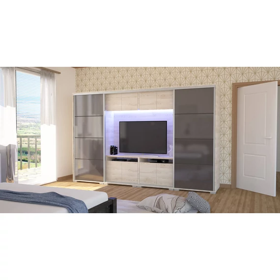 magasfényű Bond tv-s gardrób 318 cm széles
