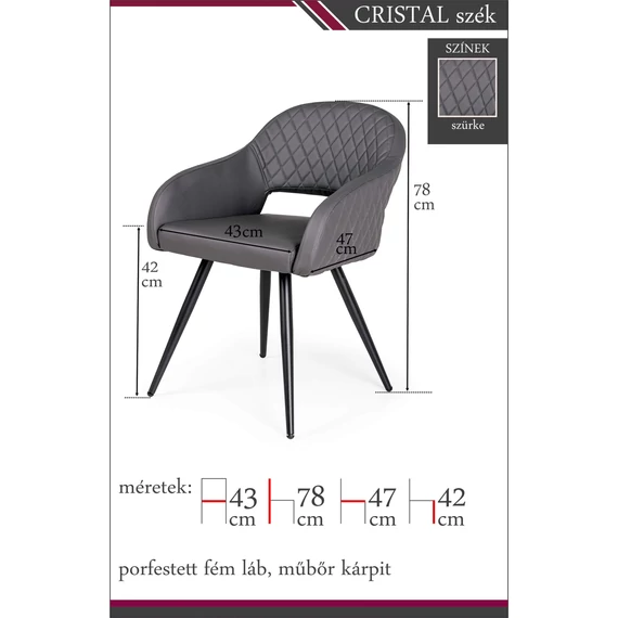 cristal szék szürke színben
