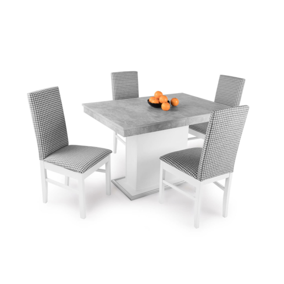 Flóra 120 asztal rusztik fehér- beton - Dolly székekkel