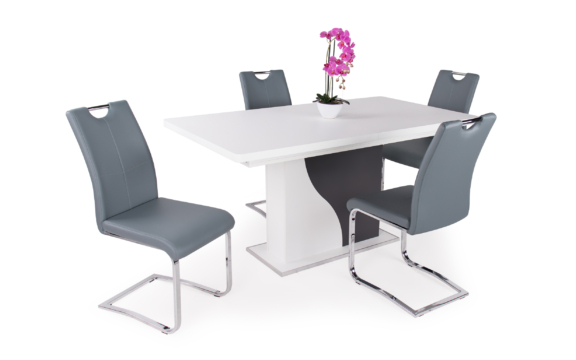 Aliz asztal rusztik fehér - matt sötétszürke színben - Szürke Mona székekkel