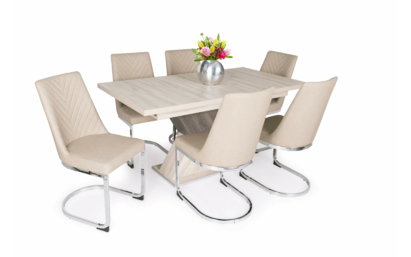 Diana asztal justus tölgy - iszap tölgy színben  - Ester beige székekkel
