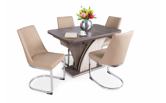 Enzo asztal Iszap tölgy - justus tölgy - Ester beige székekkel