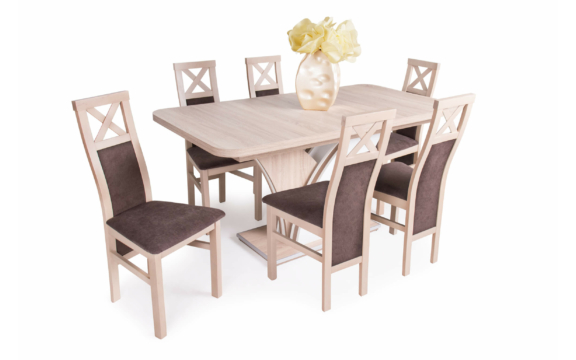 Enzo asztal sonoma - fehér színben Herman sonoma székekkel