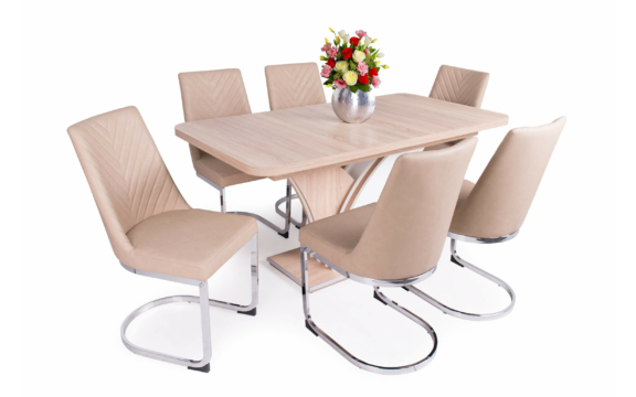 Enzo asztal Sonoma- fehér  - Ester beige székekkel