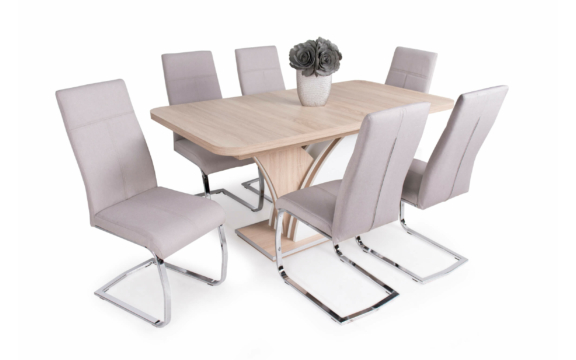 Enzo asztal sonoma - fehér - Molly beige székekkel