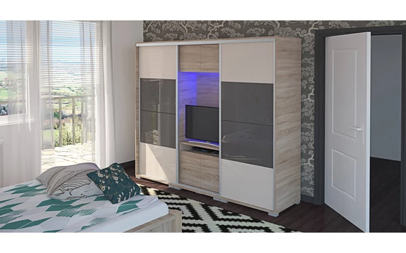 magasfényű Bond tv-s gardrób 239 cm széles