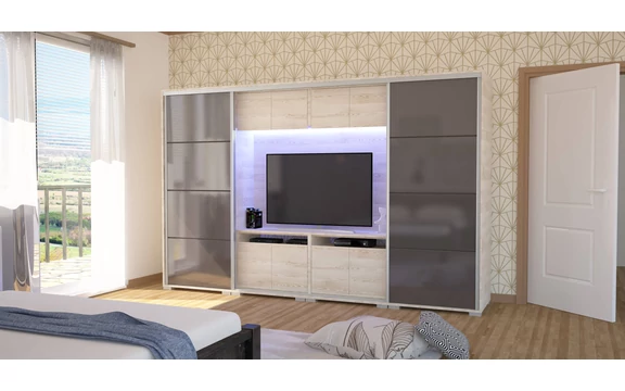 magasfényű Bond tv-s gardrób 318 cm széles