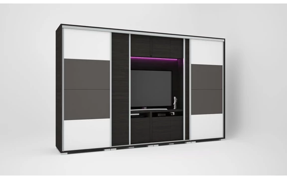 magasfényű Bond tv-s gardrób 318 cm széles