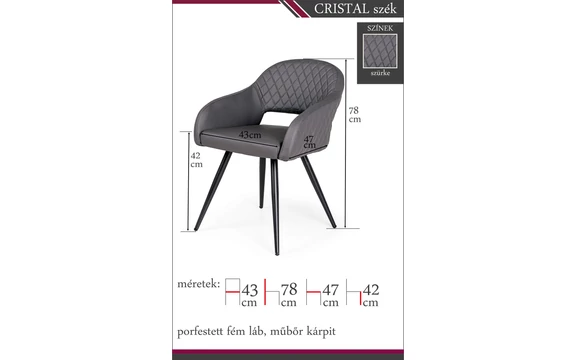 cristal szék szürke színben
