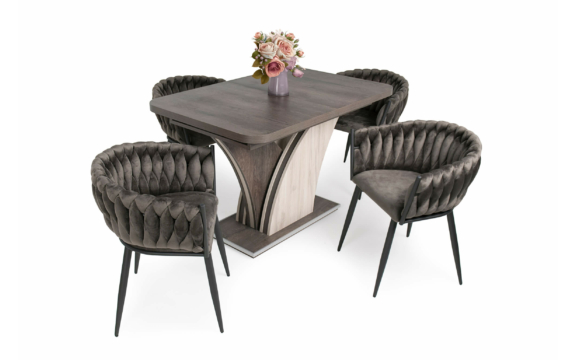 Enzo asztal Iszap tölgy - justus tölgy - Ester barna székekkel