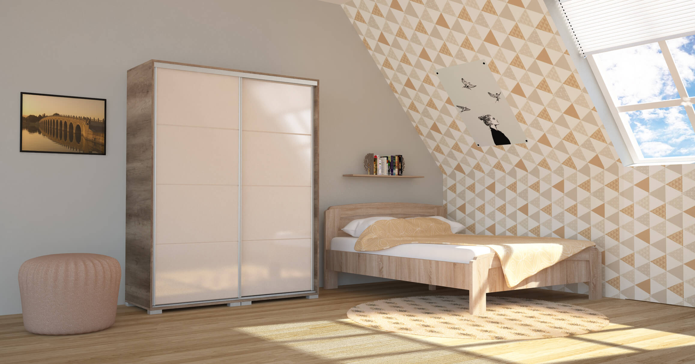 Magasfényű Bond tolóajtós gardrób | 120 cm