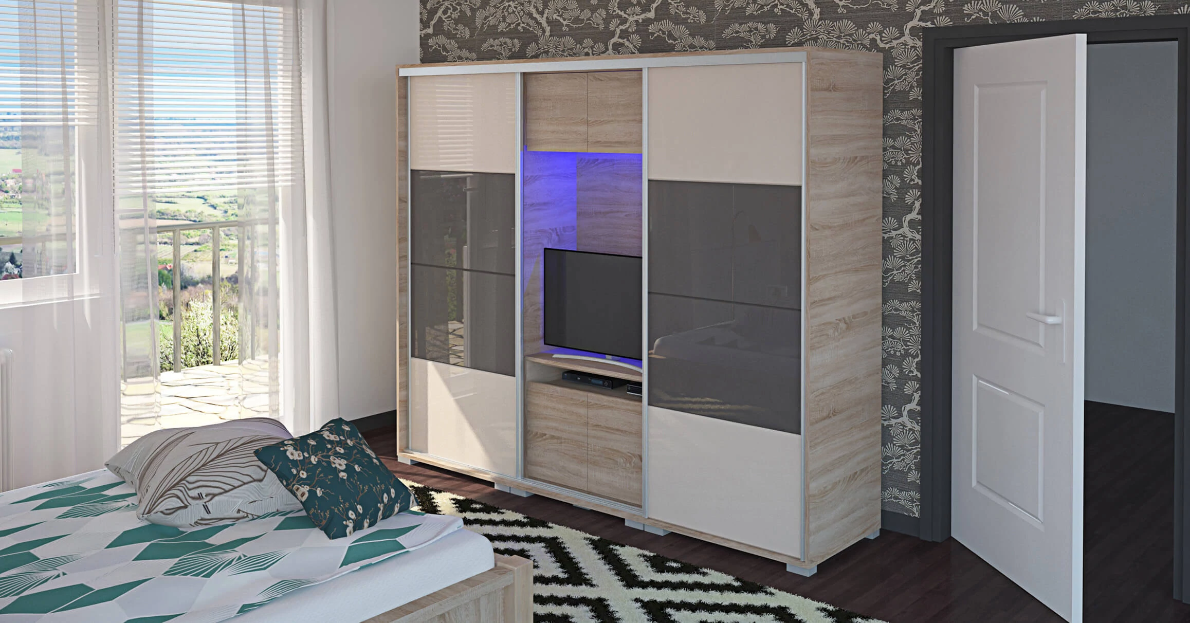 Magasfényű Bond Tv-s gardrób | 239 cm