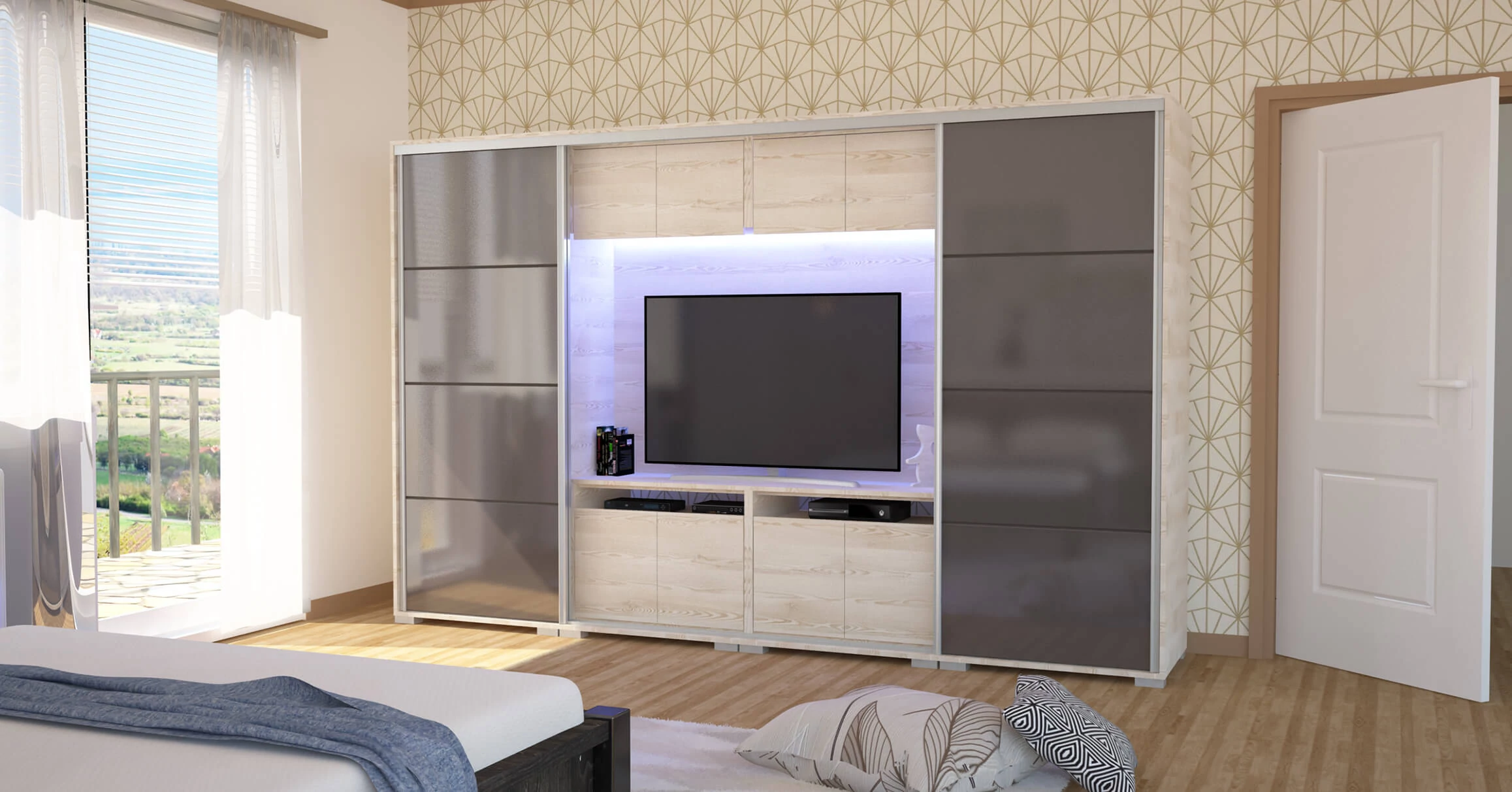 Magasfényű Bond TV-s gardrób | 318 cm