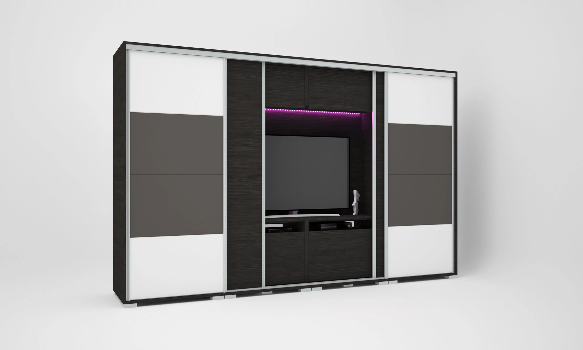 Magasfényű Bond TV-s gardrób 2 bútorlapos-2 magasfényű ajtóval | 318 cm