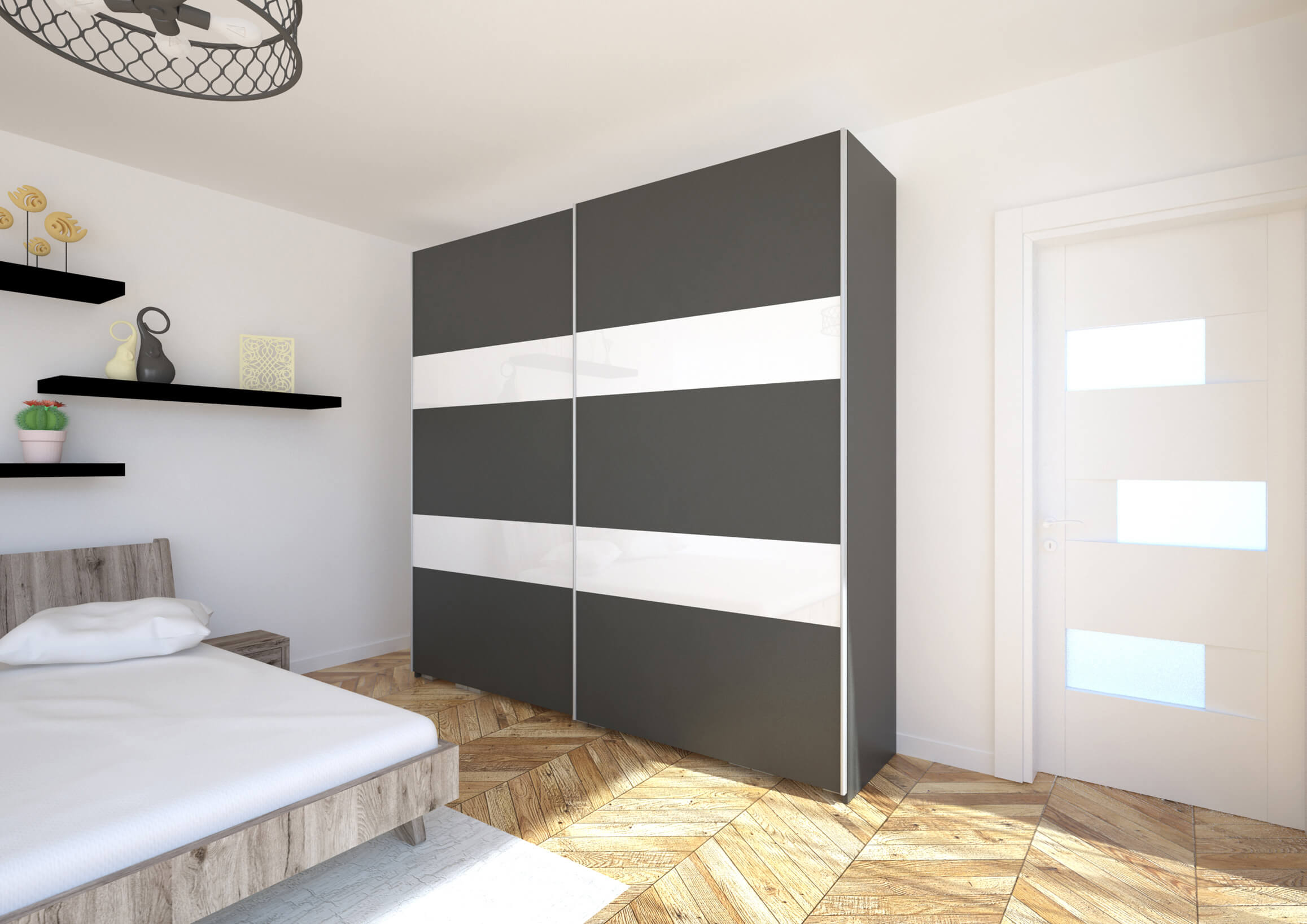 Főnix tolóajtós gardrób magasfényű bútorlap betéttel | 254 cm
